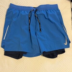 Nike Men's Blue 2-in-1 Running Shorts - 5in Inseam Large